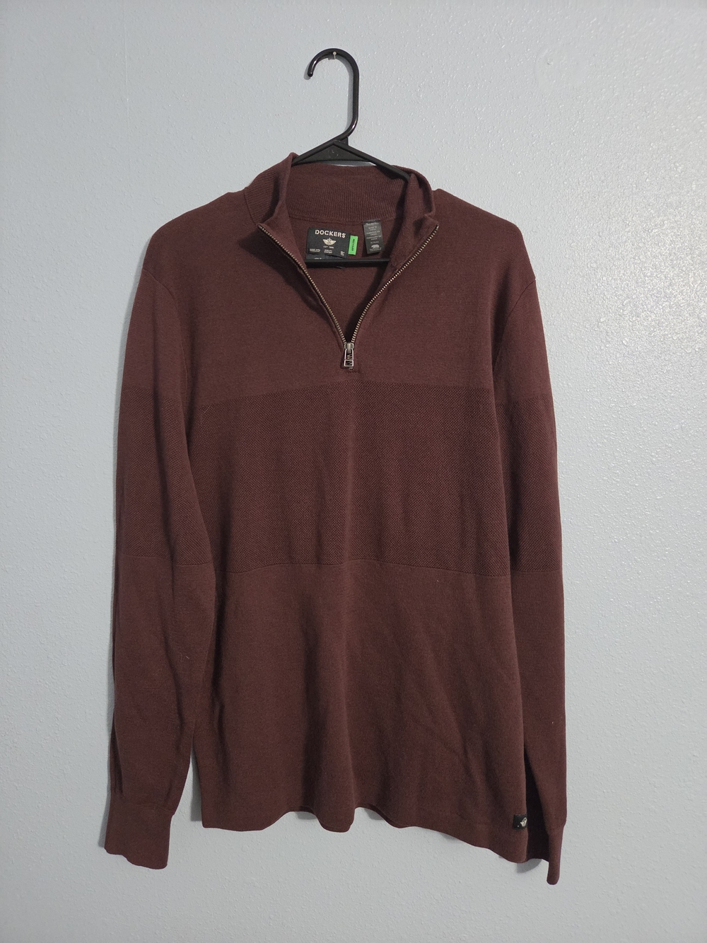 Dockers Men's Burgundy 1/2 Zip Mock Neck Knit Sweater Regular Fit XL #111